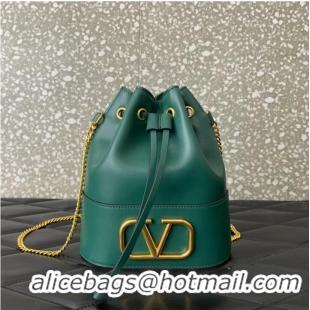 Well Crafted VALENTINO VLOGO SIGNATURE Lambskin Mini Bucket Bag FI16 blackish green