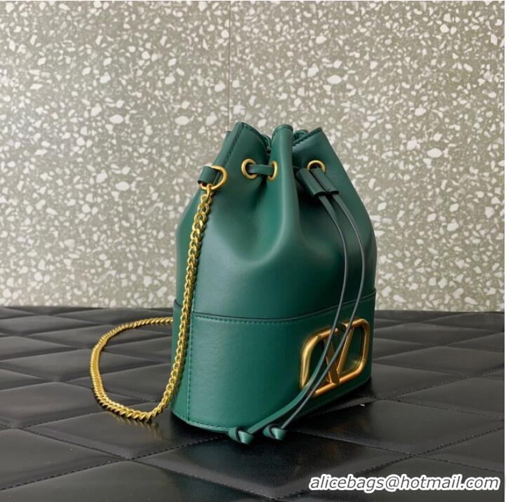 Well Crafted VALENTINO VLOGO SIGNATURE Lambskin Mini Bucket Bag FI16 blackish green