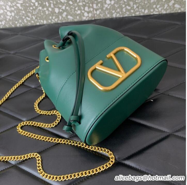 Well Crafted VALENTINO VLOGO SIGNATURE Lambskin Mini Bucket Bag FI16 blackish green