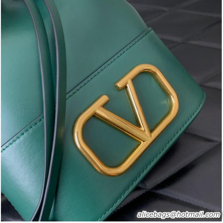 Well Crafted VALENTINO VLOGO SIGNATURE Lambskin Mini Bucket Bag FI16 blackish green