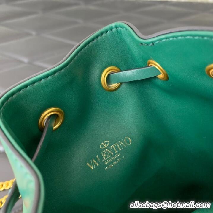 Well Crafted VALENTINO VLOGO SIGNATURE Lambskin Mini Bucket Bag FI16 blackish green