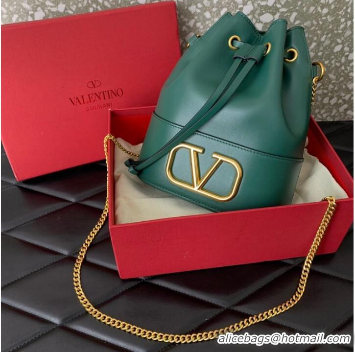 Well Crafted VALENTINO VLOGO SIGNATURE Lambskin Mini Bucket Bag FI16 blackish green