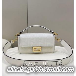 New Design Fendi Baguette canvas bag with FF embroidery 8BR600 white