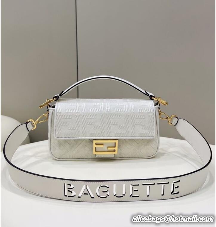 New Design Fendi Baguette canvas bag with FF embroidery 8BR600 white