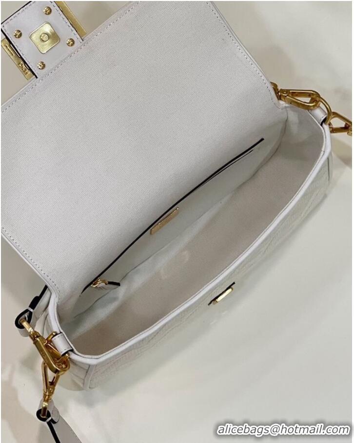 New Design Fendi Baguette canvas bag with FF embroidery 8BR600 white