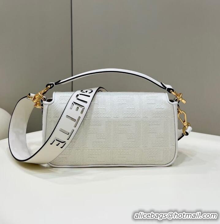 New Design Fendi Baguette canvas bag with FF embroidery 8BR600 white