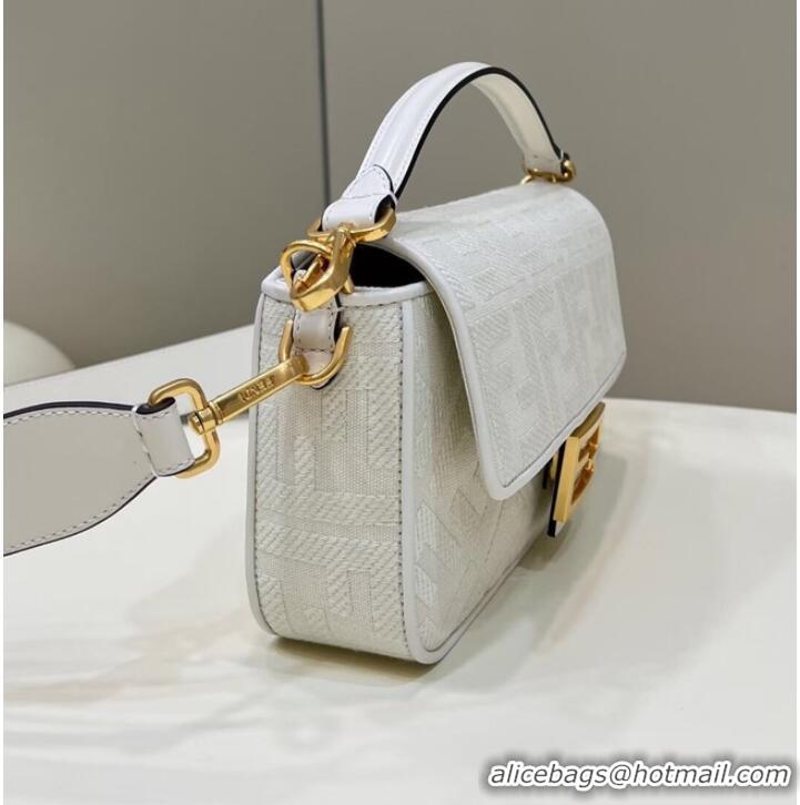 New Design Fendi Baguette canvas bag with FF embroidery 8BR600 white