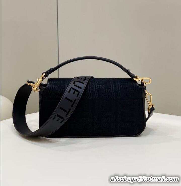 Top Quality Fendi Baguette canvas bag with FF embroidery 8BR600 black