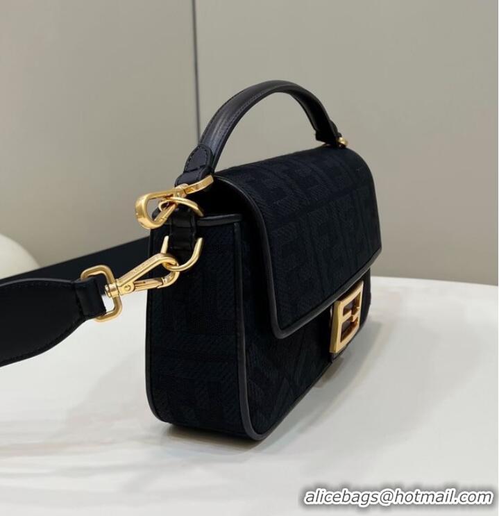 Top Quality Fendi Baguette canvas bag with FF embroidery 8BR600 black