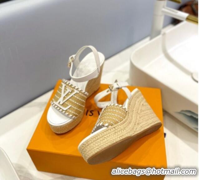 Best Product Louis Vuitton Starboard Wedge Sandal 10cm in LV Raffia and Leather White 427108