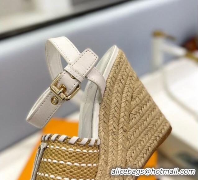 Best Product Louis Vuitton Starboard Wedge Sandal 10cm in LV Raffia and Leather White 427108