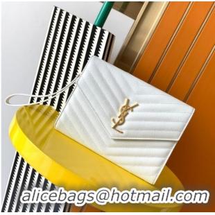 New Fashion Yves Saint Laurent MONOGRAM CLUTCH IN QUILTED GRAIN DE POUDRE EMBOSSED LEATHER A617662 white