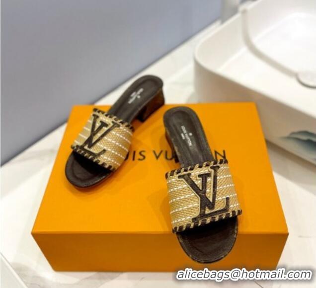 Most Popular Louis Vuitton Starboard Heel Slide Sandal 4cm in LV Raffia and Monogram Canvas 427111