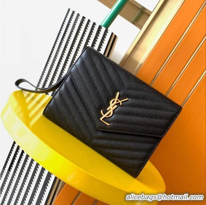 Promotional Yves Saint Laurent MONOGRAM CLUTCH IN QUILTED GRAIN DE POUDRE EMBOSSED LEATHER A617662 black