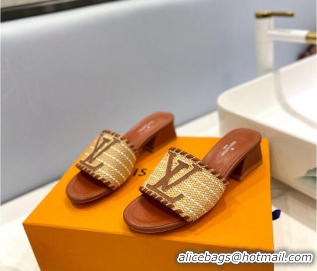 Best Price Louis Vuitton Starboard Heel Slide Sandal 4cm in LV Raffia and Leather Brown 427112