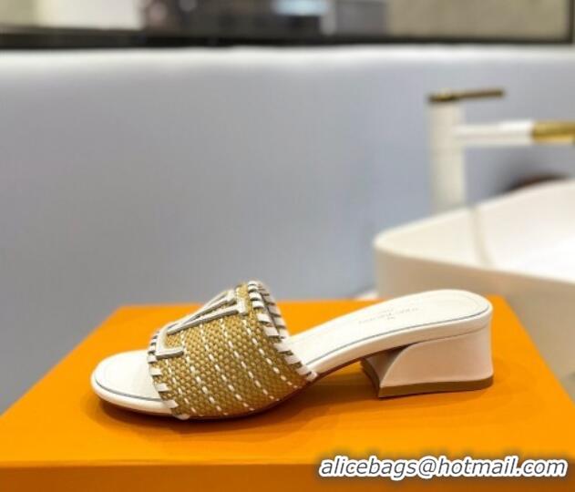 Unique Style Louis Vuitton Starboard Heel Slide Sandal 4cm in LV Raffia and Leather White 427114