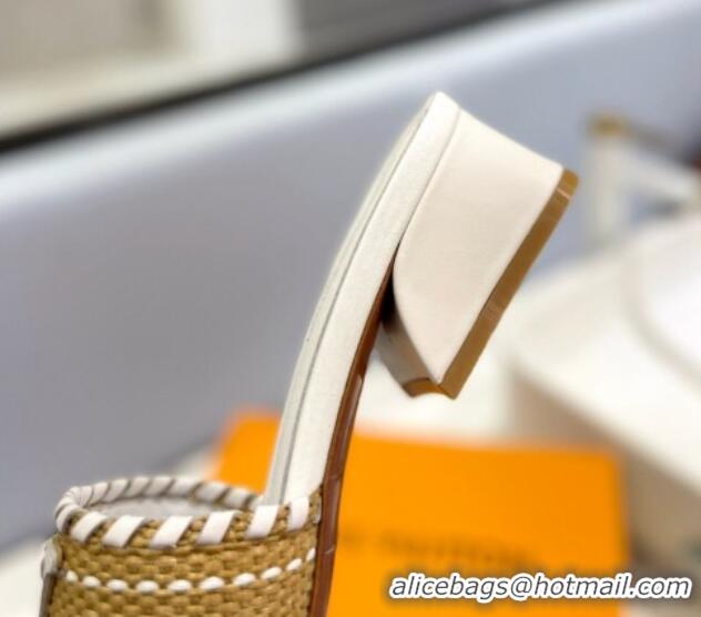 Unique Style Louis Vuitton Starboard Heel Slide Sandal 4cm in LV Raffia and Leather White 427114