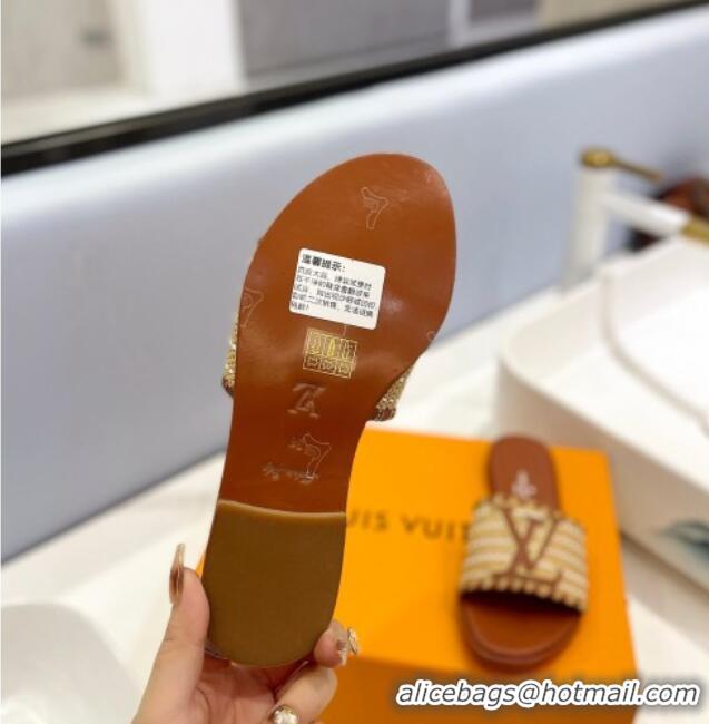 Duplicate Louis Vuitton Starboard Flat Slide Sandal in LV Raffia and Leather Brown 427116