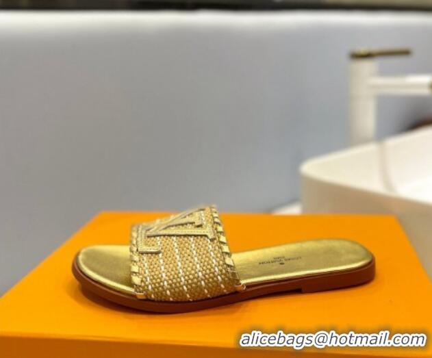 Good Quality Louis Vuitton Starboard Flat Slide Sandal in LV Raffia and Leather Gold 427117