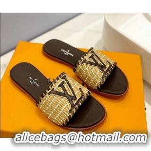 Best Product Louis Vuitton Starboard Flat Slide Sandal in LV Raffia and Leather Coffee 427118