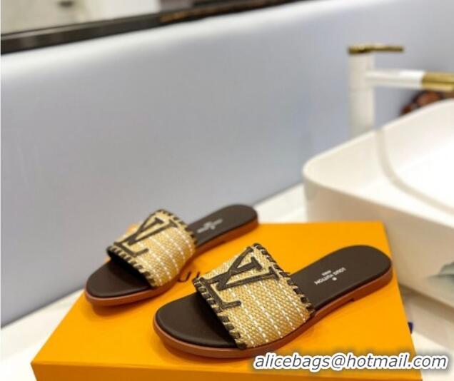 Best Product Louis Vuitton Starboard Flat Slide Sandal in LV Raffia and Leather Coffee 427118