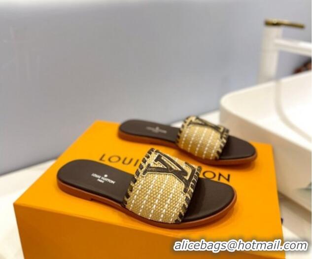 Best Product Louis Vuitton Starboard Flat Slide Sandal in LV Raffia and Leather Coffee 427118