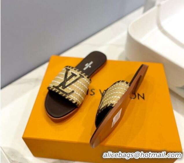 Best Product Louis Vuitton Starboard Flat Slide Sandal in LV Raffia and Leather Coffee 427118