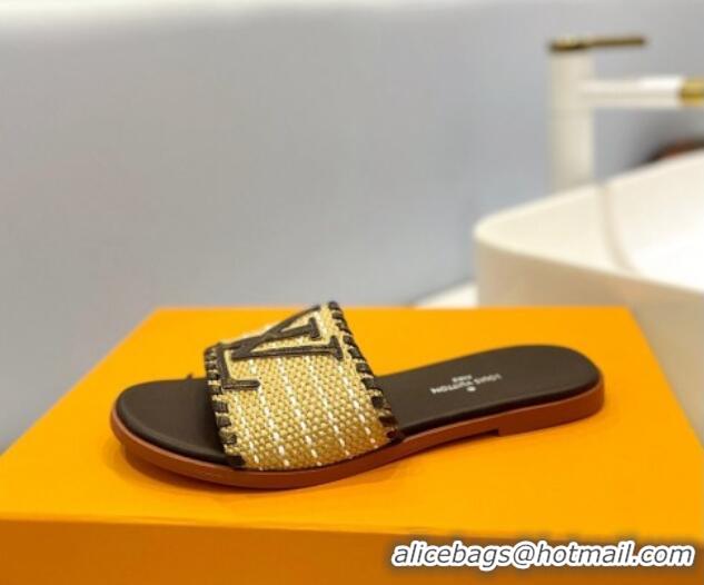 Best Product Louis Vuitton Starboard Flat Slide Sandal in LV Raffia and Leather Coffee 427118