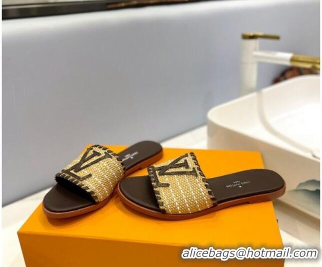 Best Product Louis Vuitton Starboard Flat Slide Sandal in LV Raffia and Leather Coffee 427118