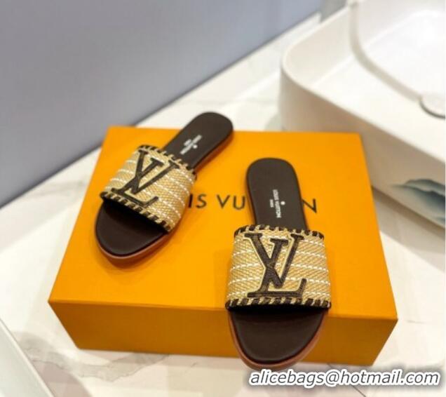 Best Product Louis Vuitton Starboard Flat Slide Sandal in LV Raffia and Leather Coffee 427118