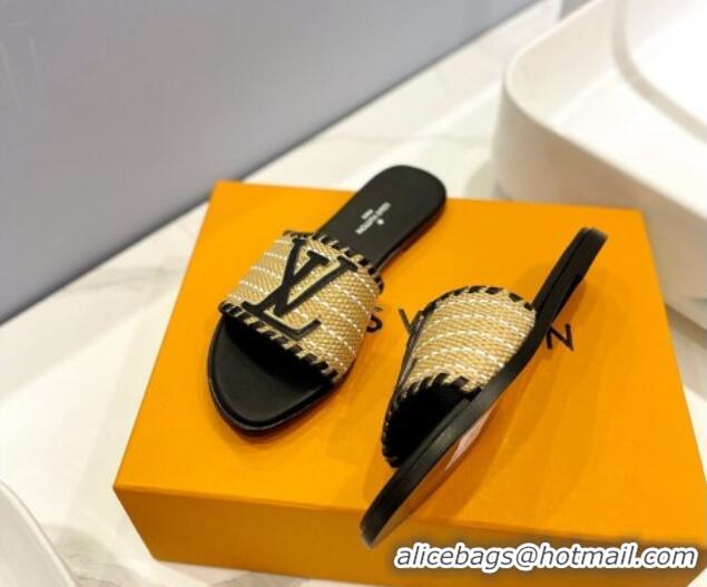 Trendy Design Louis Vuitton Starboard Flat Slide Sandal in LV Raffia and Leather Black 427119