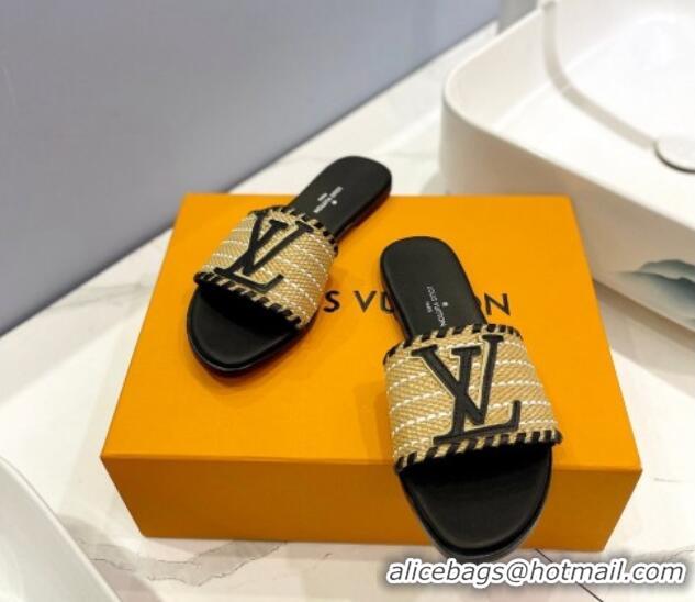 Trendy Design Louis Vuitton Starboard Flat Slide Sandal in LV Raffia and Leather Black 427119