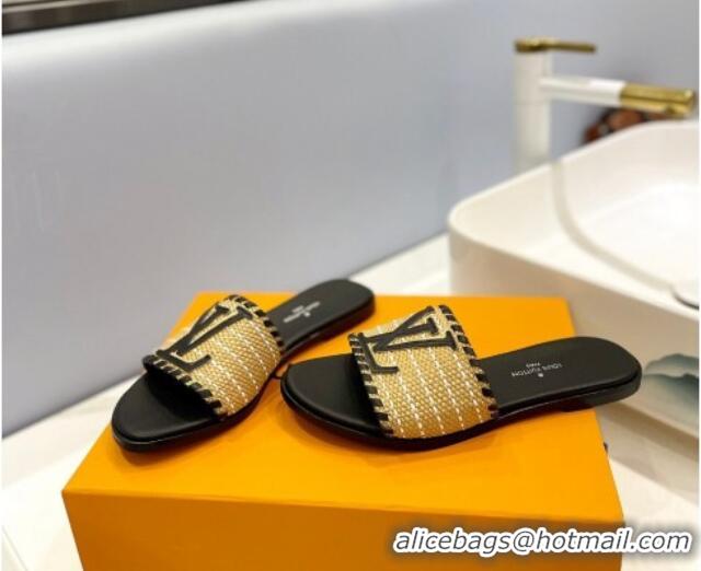 Trendy Design Louis Vuitton Starboard Flat Slide Sandal in LV Raffia and Leather Black 427119