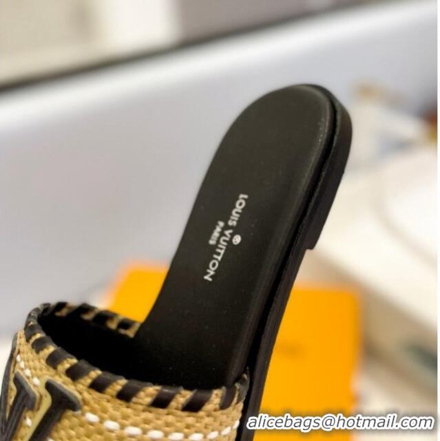 Trendy Design Louis Vuitton Starboard Flat Slide Sandal in LV Raffia and Leather Black 427119