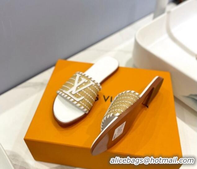 Popular Style Louis Vuitton Starboard Flat Slide Sandal in LV Raffia and Leather White 0427120