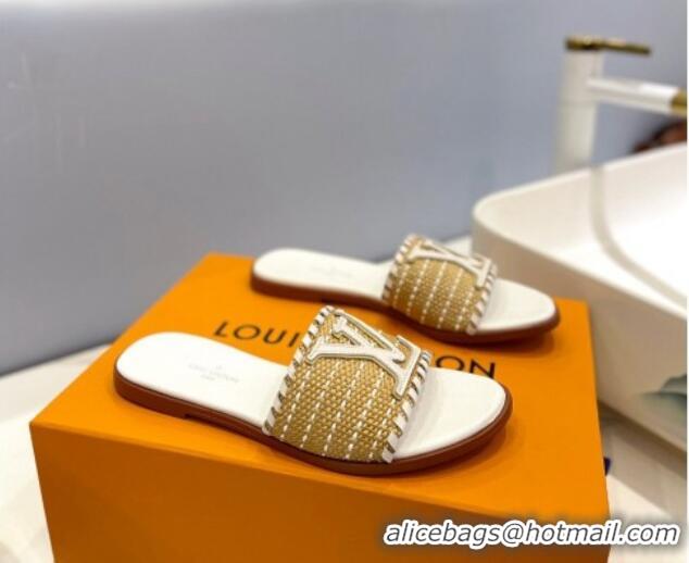 Popular Style Louis Vuitton Starboard Flat Slide Sandal in LV Raffia and Leather White 0427120