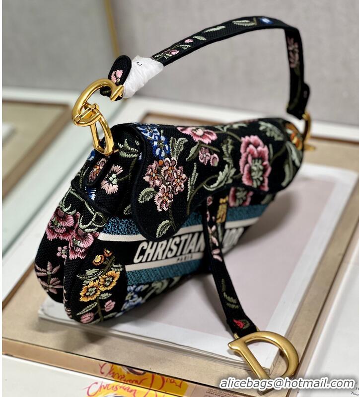 Low Cost DIOR SADDLE BAG black Multicolor Dior Petites Fleurs Embroidery M0446CE