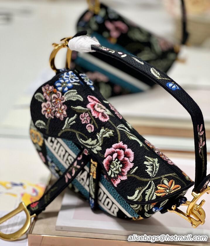 Low Cost DIOR SADDLE BAG black Multicolor Dior Petites Fleurs Embroidery M0446CE