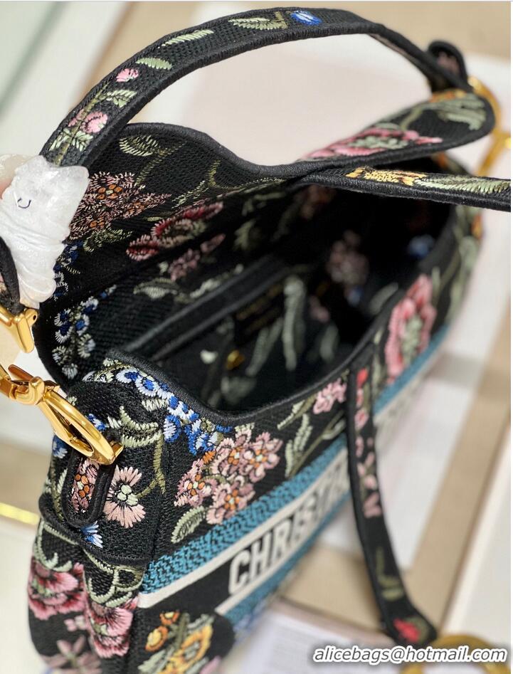 Low Cost DIOR SADDLE BAG black Multicolor Dior Petites Fleurs Embroidery M0446CE