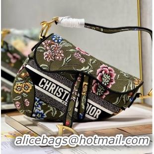 Famous Brand DIOR SADDLE BAG Green Multicolor Dior Petites Fleurs Embroidery M0446C