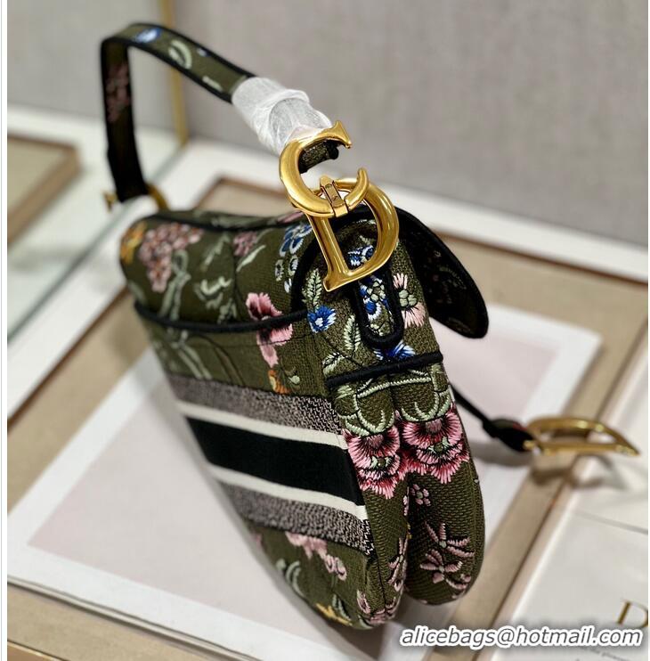 Famous Brand DIOR SADDLE BAG Green Multicolor Dior Petites Fleurs Embroidery M0446C