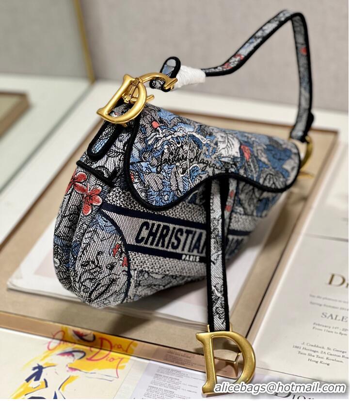 Most Popular DIOR SADDLE BAG Multicolor Embroidery M0446CE blue