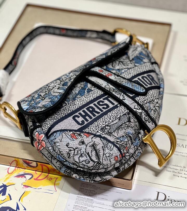 Most Popular DIOR SADDLE BAG Multicolor Embroidery M0446CE blue