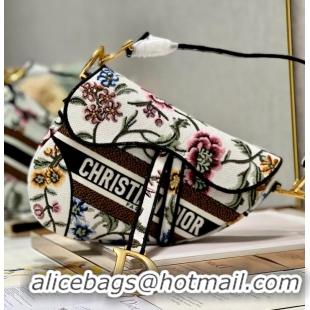 Popular Style DIOR SADDLE BAG White Multicolor Dior Petites Fleurs Embroidery M0446CEA