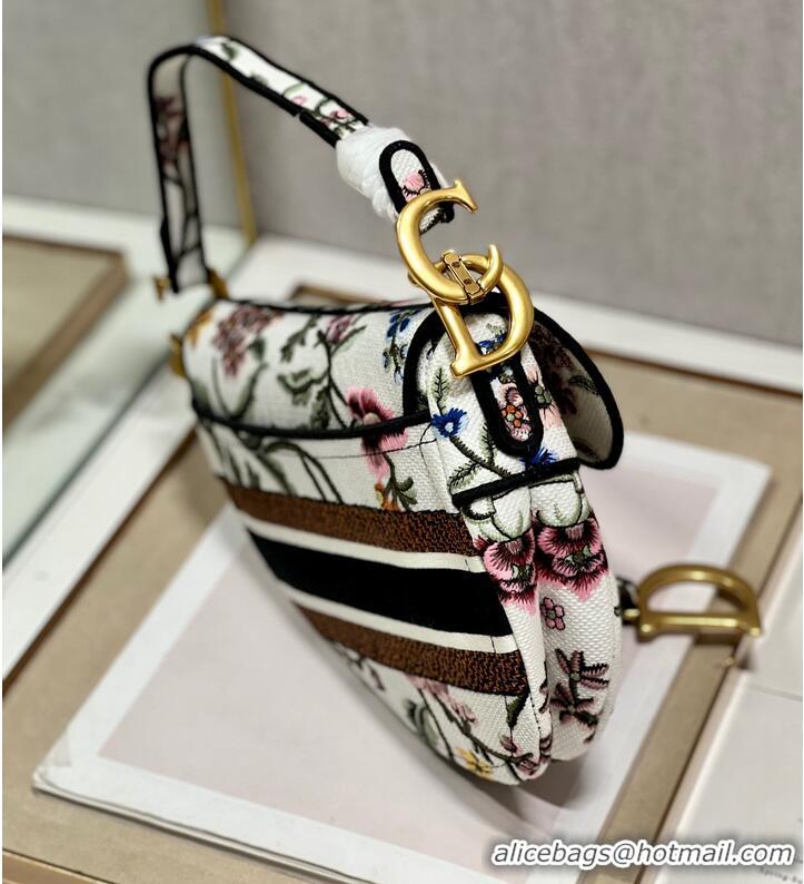 Popular Style DIOR SADDLE BAG White Multicolor Dior Petites Fleurs Embroidery M0446CEA