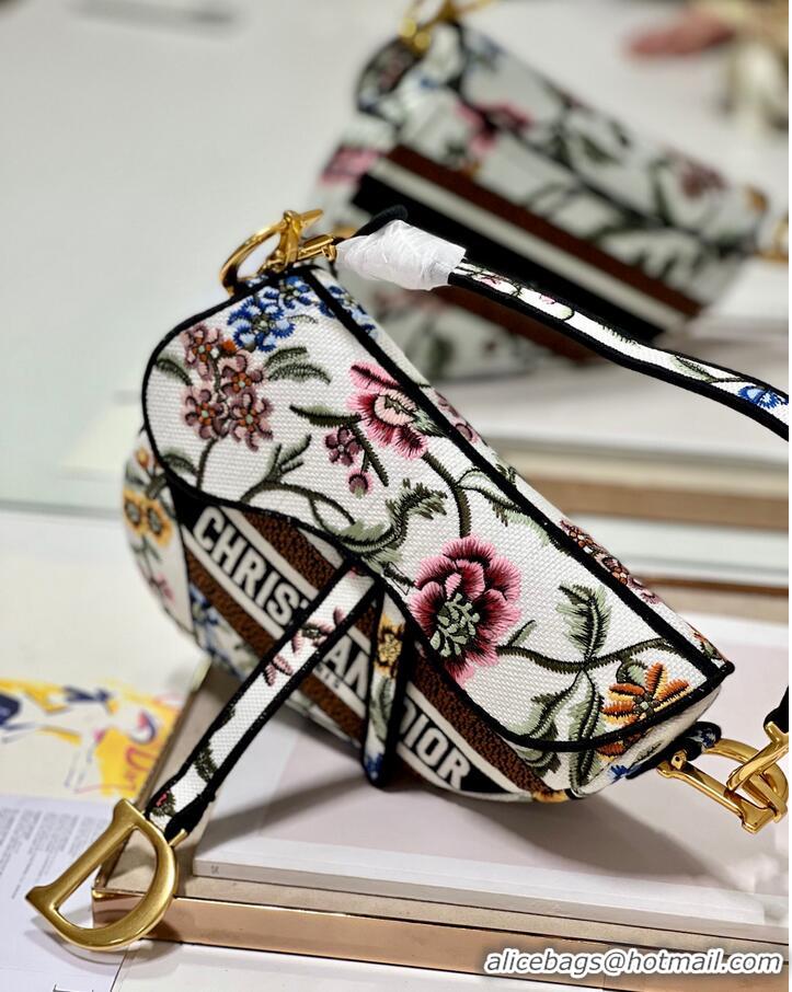 Popular Style DIOR SADDLE BAG White Multicolor Dior Petites Fleurs Embroidery M0446CEA