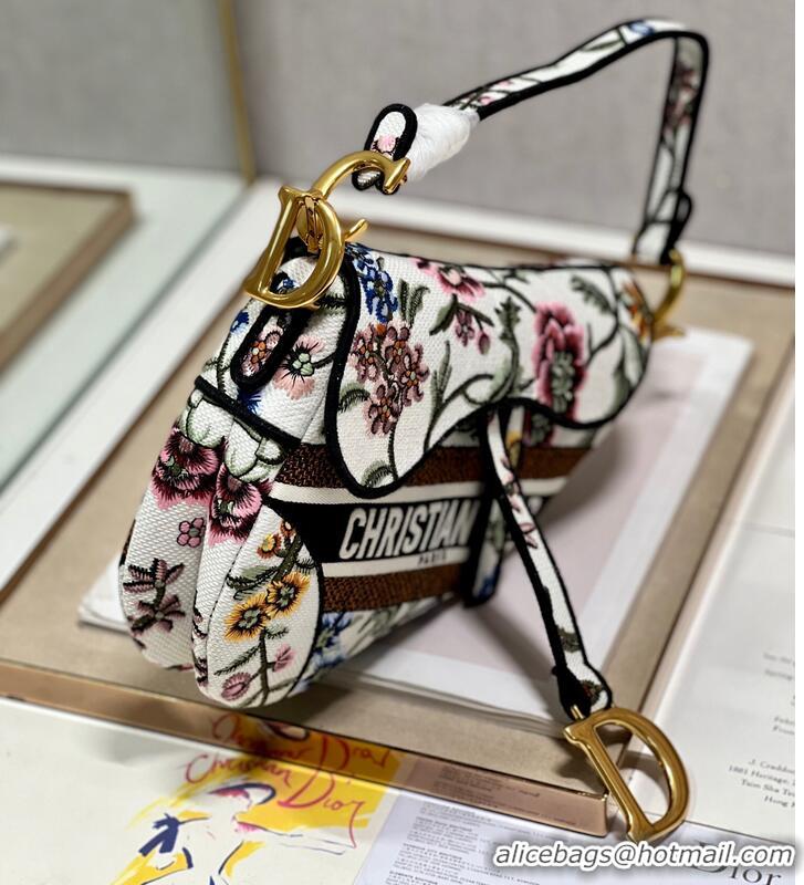 Popular Style DIOR SADDLE BAG White Multicolor Dior Petites Fleurs Embroidery M0446CEA