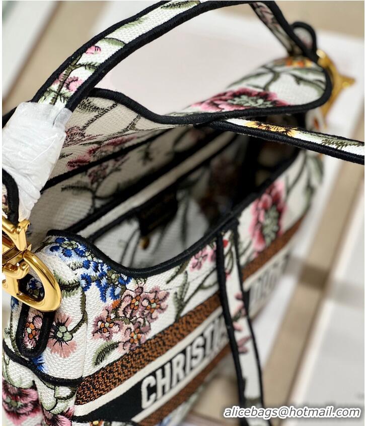 Popular Style DIOR SADDLE BAG White Multicolor Dior Petites Fleurs Embroidery M0446CEA