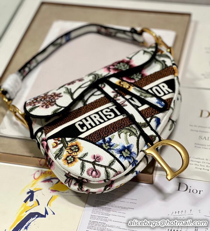 Popular Style DIOR SADDLE BAG White Multicolor Dior Petites Fleurs Embroidery M0446CEA