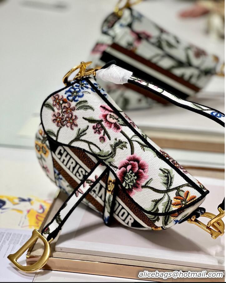 Popular Style DIOR SADDLE BAG White Multicolor Dior Petites Fleurs Embroidery M0446CEA